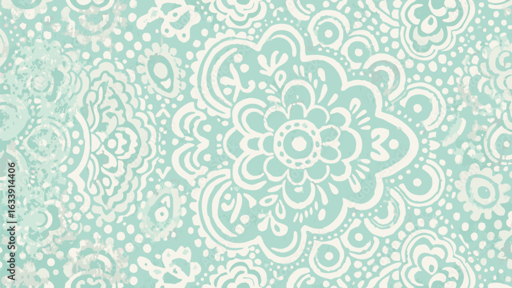 Floral pattern with white flowers and dots on a light blue background creates a vintage feel design Floral pattern with white flowers and dots on a light blue background creates a vintage feel design