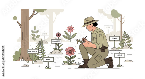 Ranger Documenting Plant Species In Natural Habitat And Biodiversity Research