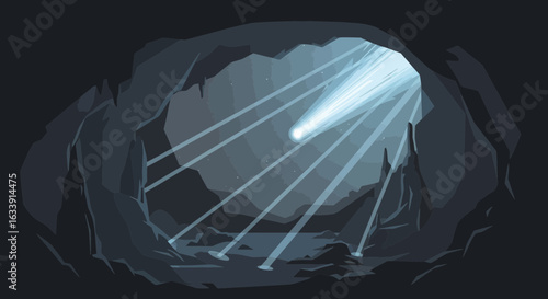 Rays Of Sunlight Illuminating A Dark Cave Landscape Background Vector