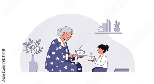 Sharing A Cup Of Tea Generational Bonding Moment Between Grandmother And Grandchild