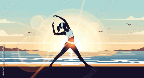 Silhouette Woman Practices Yoga On The Beach During Sunrise Serene Morning