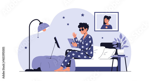 Relaxing At Home With Technology During Evening For Remote Communication