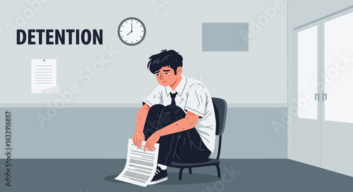 Teenager Student In Detention Sitting On Chair Looking Distressed And Sad
