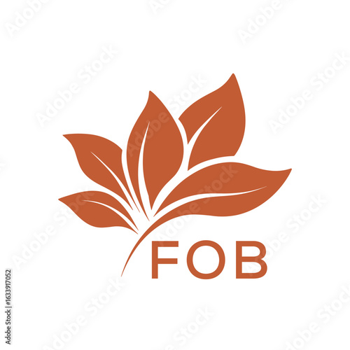 FOB Elegant Minimal Leaf Logo Design, FOB Later Logo, Botanical Nature Logo with Text, Clean Botanical Logo Design, Abstract Nature Brand Icon. 
