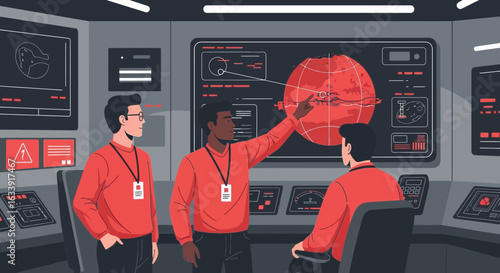 Strategic Space Exploration Team Meeting In Mission Control Room