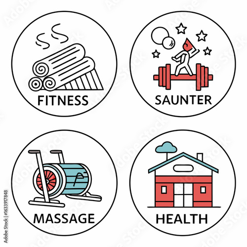 Fitness massage saunter health icons collection