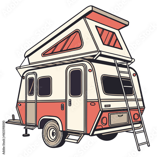 Pop top camper trailer with ladder and windows camping