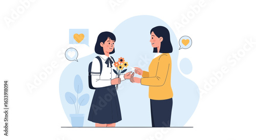 Student Gives Teacher Flowers Expressing Gratitude And Appreciation