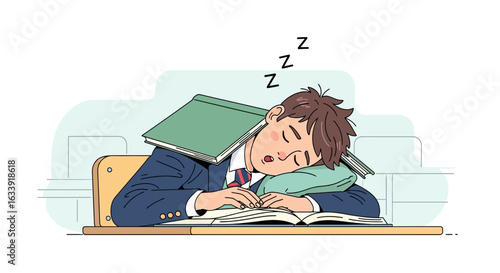 Student Overcome By Sleep Drowsiness Education Burden At Desk During Lesson