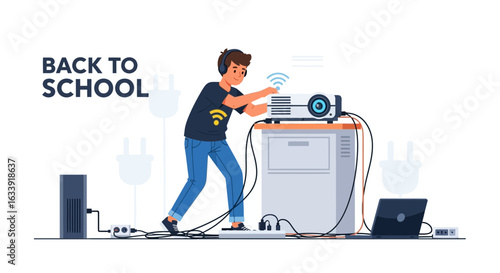 Student Prepares Presentation, Connects Projector System for Classroom Lesson