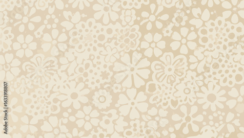 Floral pattern with light beige background featuring a variety of flower shapes and sizes evenly distributed