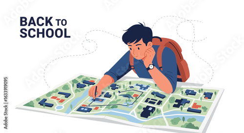 Student Tracing Route on Campus Map Preparing For New Academic Year