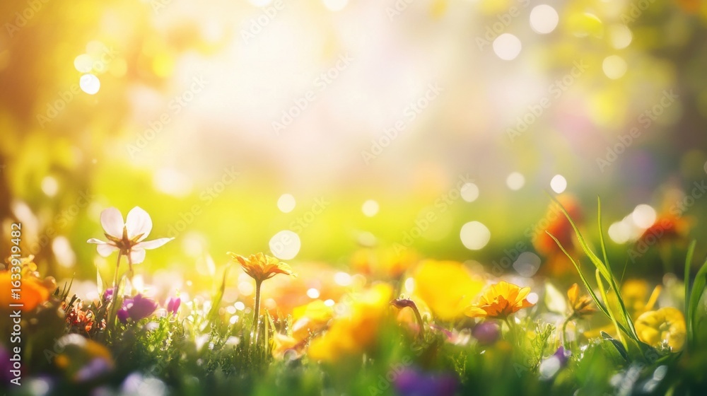 Fototapeta premium Colorful wildflowers bloom under warm sunlight in a vibrant garden setting