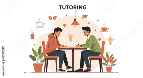 Students Collaborate Studying Together For Exam Preparations At Cafe Learning Environment
