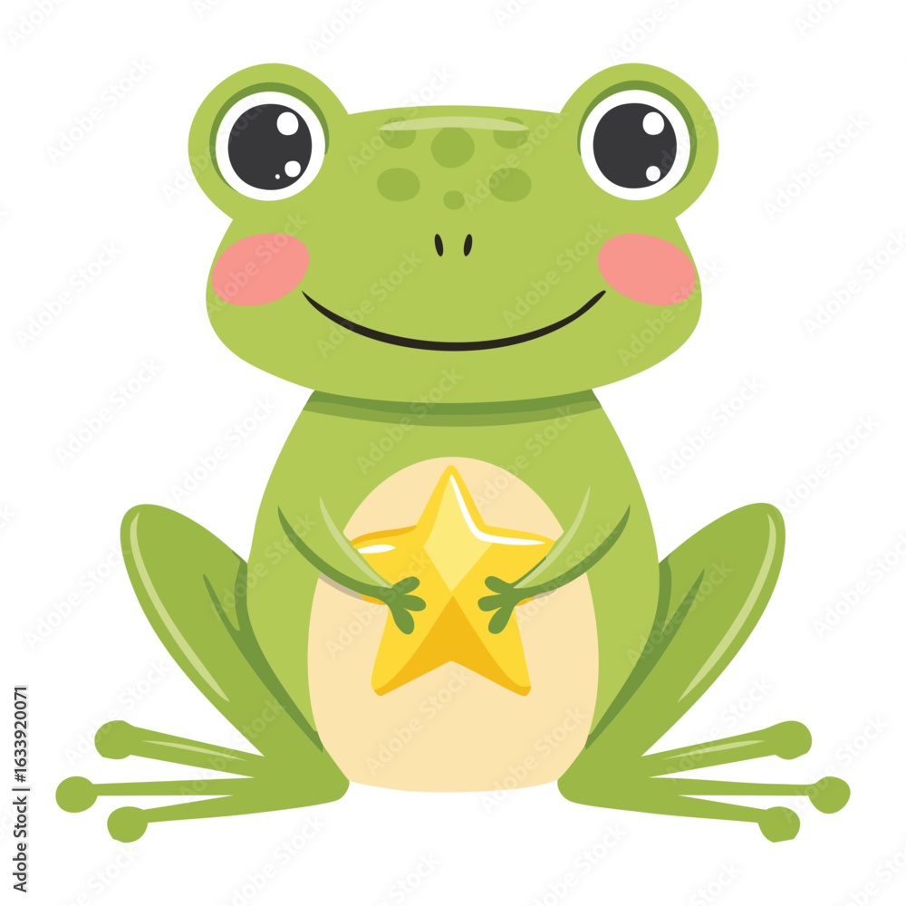 Fototapeta premium Happy Frog Character Holding A Magic Star