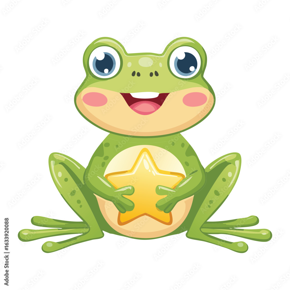 Obraz premium Happy Frog Mascot Holding A Golden Star