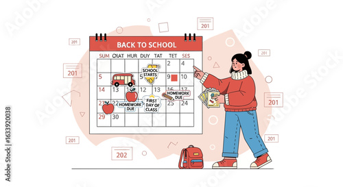 Student's Schedule Woman and Calendar Organizing Back To School Education
