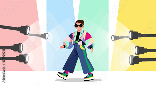 Stylish Person In Spotlight, Fashionable Illustration with Colorful Outfit