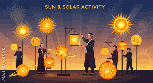 Sun And Solar Activity Festival Celebration With Planets Lanterns Concept Design