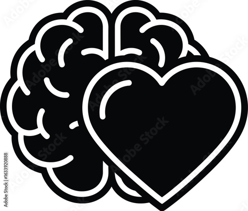 Brain and heart icon, symbolizing the balance between intellect and emotion, representing love, intelligence, and the human condition