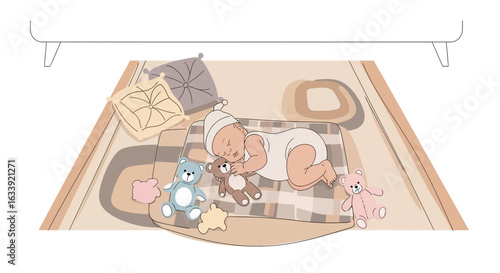 Sweet Dreams Of A Little Child Sleeping Peacefully With Toys Around Illustration