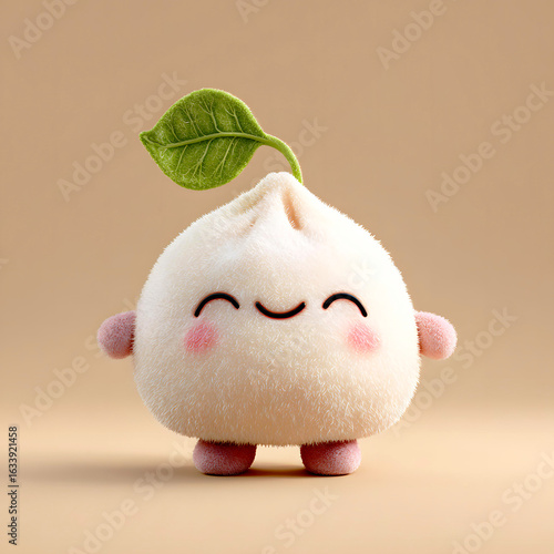 Happy steamed bun character with soft pastel tones and an irresistibly cute smiling face - generative ai