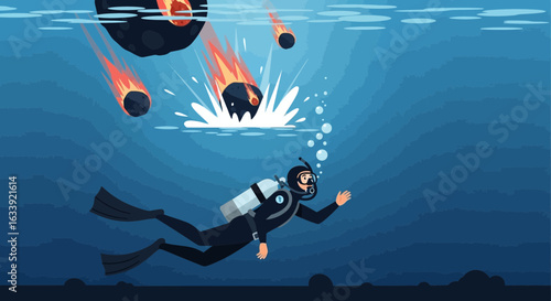Underwater Observation Of Falling Meteors By A Scuba Diver On Sea Adventure