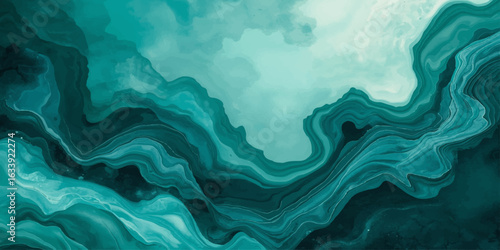 Organic fluid marble texture in soft aqua and turquoise color waves.