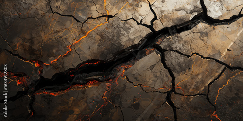 Cracked lava rock terrain background with glowing magma fissures.
