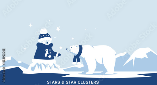 Winter Encounter Two Polar Bears In The Snowy Landscape With Sparkling Stars