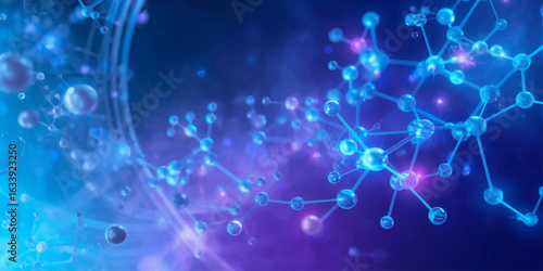 Abstract 3D neural molecule connection mesh with biotech technology light.