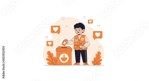 Voluntary Donation Illustration With Social Love And Support For Charity Causes
