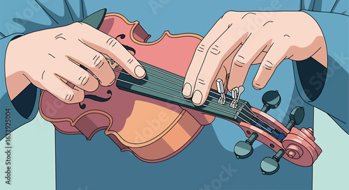 Illustration of Hands Playing a Violin - Cartoon Musician Performing Classical Music