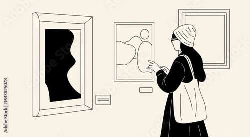 Woman Explores Fine Art In Gallery With Stylish And Thoughtful Observation