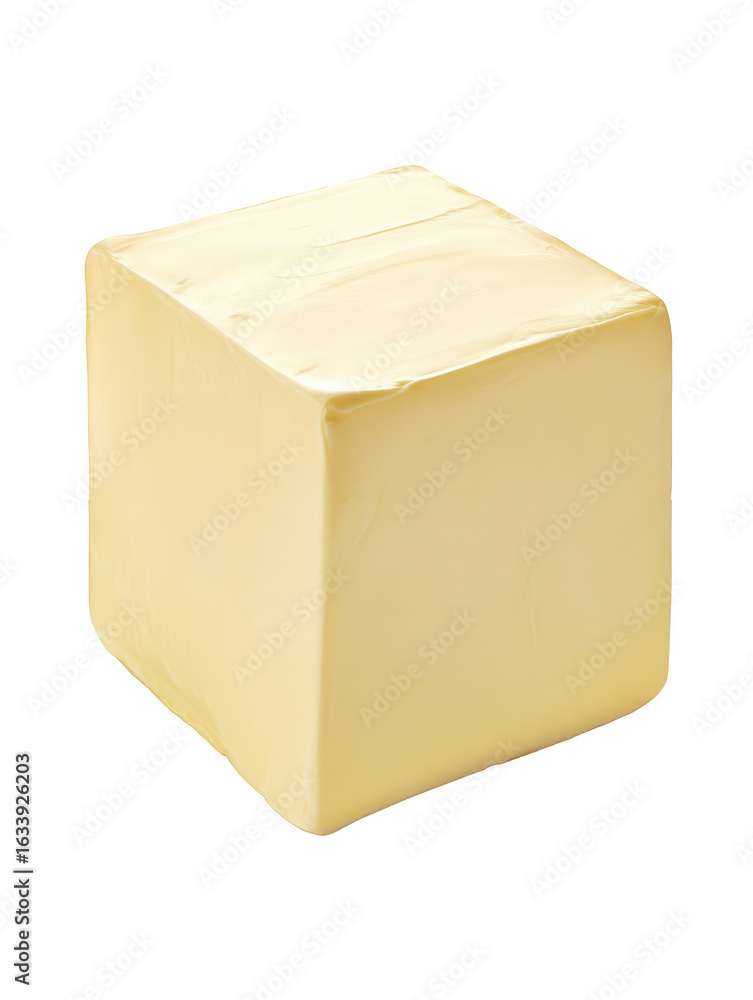 Fototapeta premium A single cube of yellow butter isolated on a transparent background