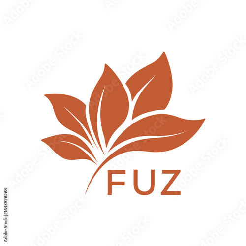 FUZ Elegant Minimal Leaf Logo Design, FUZ Later Logo, Botanical Nature Logo with Text, Clean Botanical Logo Design, Abstract Nature Brand Icon. 
