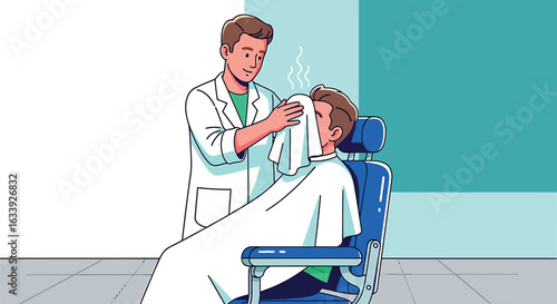 Professional Barber Applying Hot Steaming Towel to Client's Face for Shaving Preparation