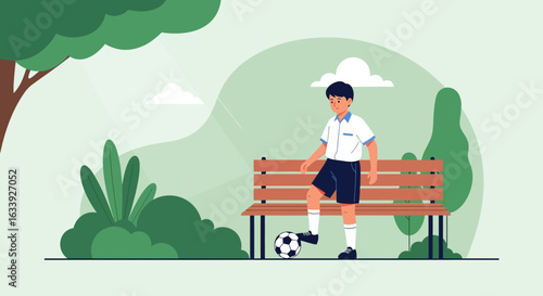 Young Boy Enjoying Soccer Practice In The Park On A Sunny Afternoon