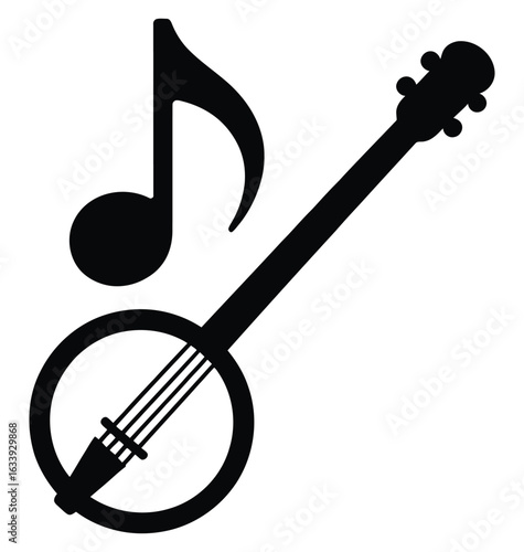 Black banjo and musical note instrument