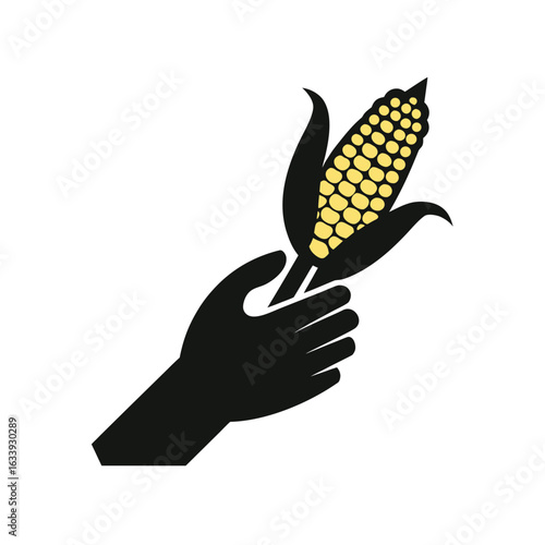 Hand Holding Corn Cob — Maize Harvest Silhouette Vector

