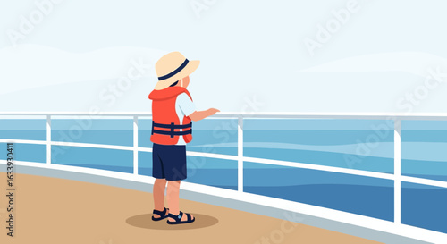 Young Voyager Gazing At The Vast Ocean From A Cruise Ship Deck