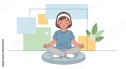 Young Girl Practicing Mindfulness Meditation For Relaxation And Well-Being