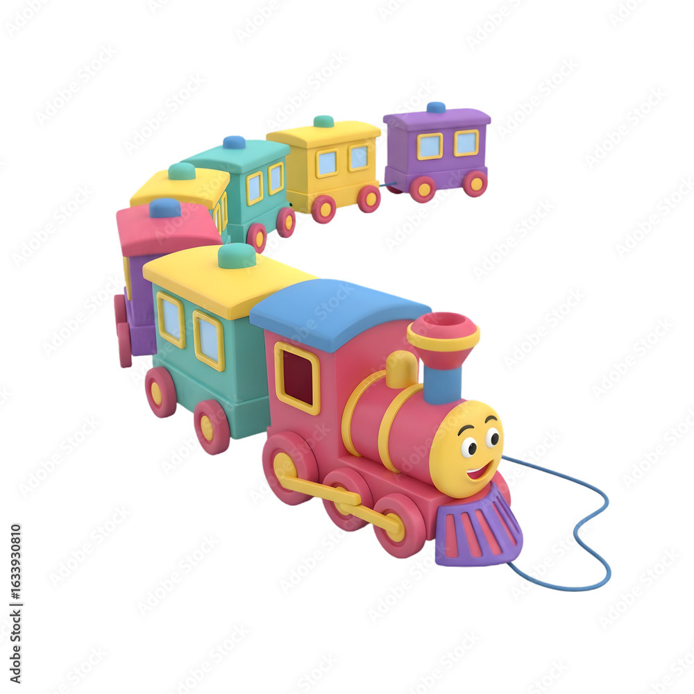 Naklejka premium Adorable toy train with colorful cars for kids playtime and learning development concepts, fun transportation