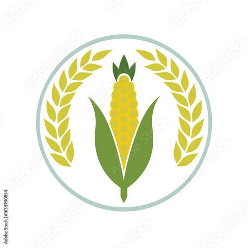 Corn with Wheat Wreath — Agricultural Emblem Vector