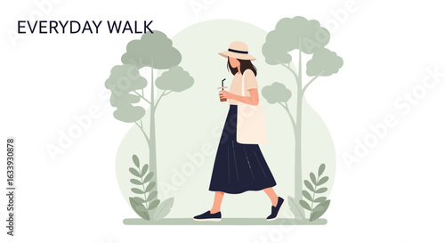 Young Woman Enjoying A Leisurely Stroll Through The Park During Summer Days