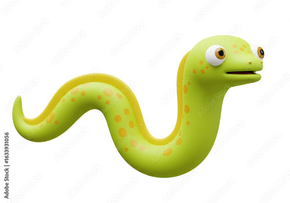 Fototapeta premium Isolated Cute 3D Cartoon Green and Yellow Eel