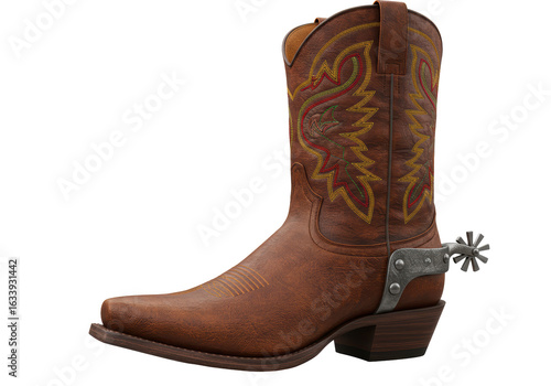 Fotografia Isolated Detailed Brown Cowboy Boot with Spur