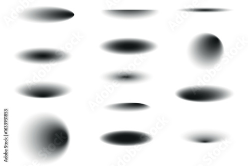 collection of realistic vector drop shadows with different shapes and blur levels on white background for design use	
