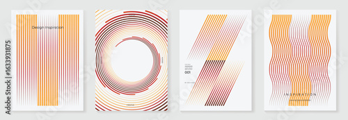 Abstract line wave gradient poster on white background vector set. Cover template with red and orange wavy line different. Modern Design for wall art, flyers, brochures, covers and web banners. 