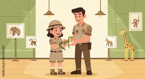 Zookeeper Introduces Girl To Reptile At The Zoo Educational Adventure